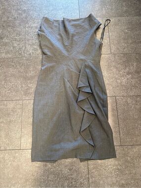Calvin Klein Gray One-Shoulder Ruffle Sheath Dress